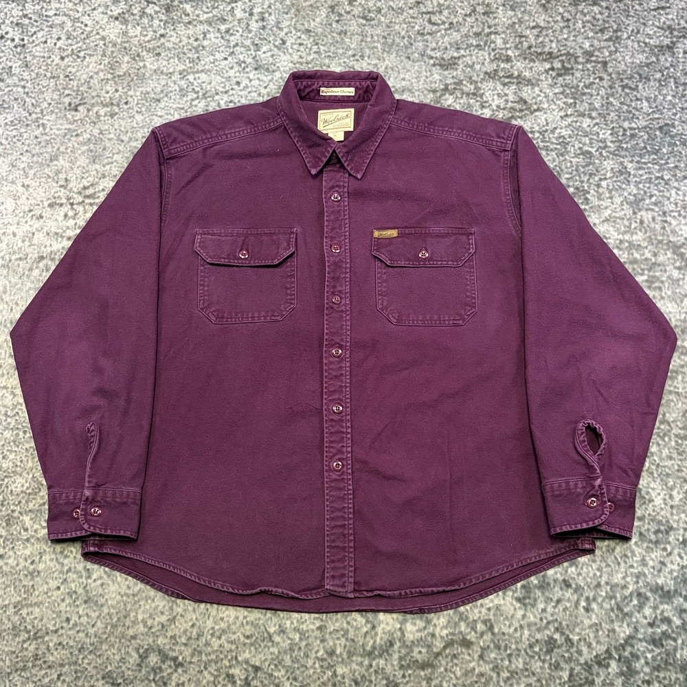 VTG Woolrich Expedition Chamois Shirt Long Sleeve Flannel Mens XL Purple Outdoor